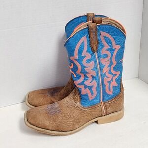 Twisted X Youth Size 6 M Brown Blue Leather‎ Stitching Cowboy Boots YHY0001